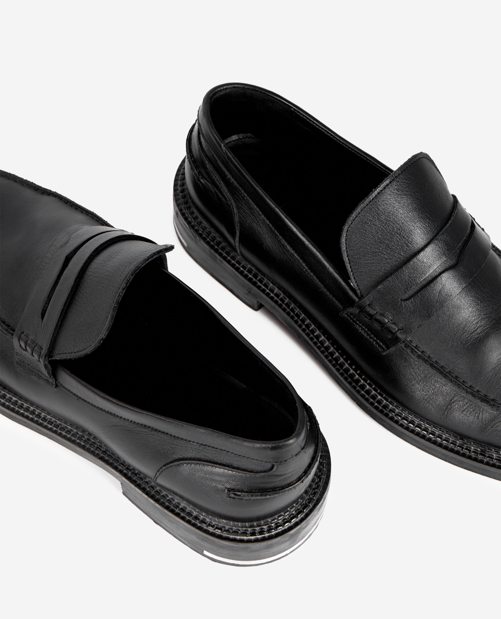 Penny loafers in black leather, BLACK, hi-res image number null