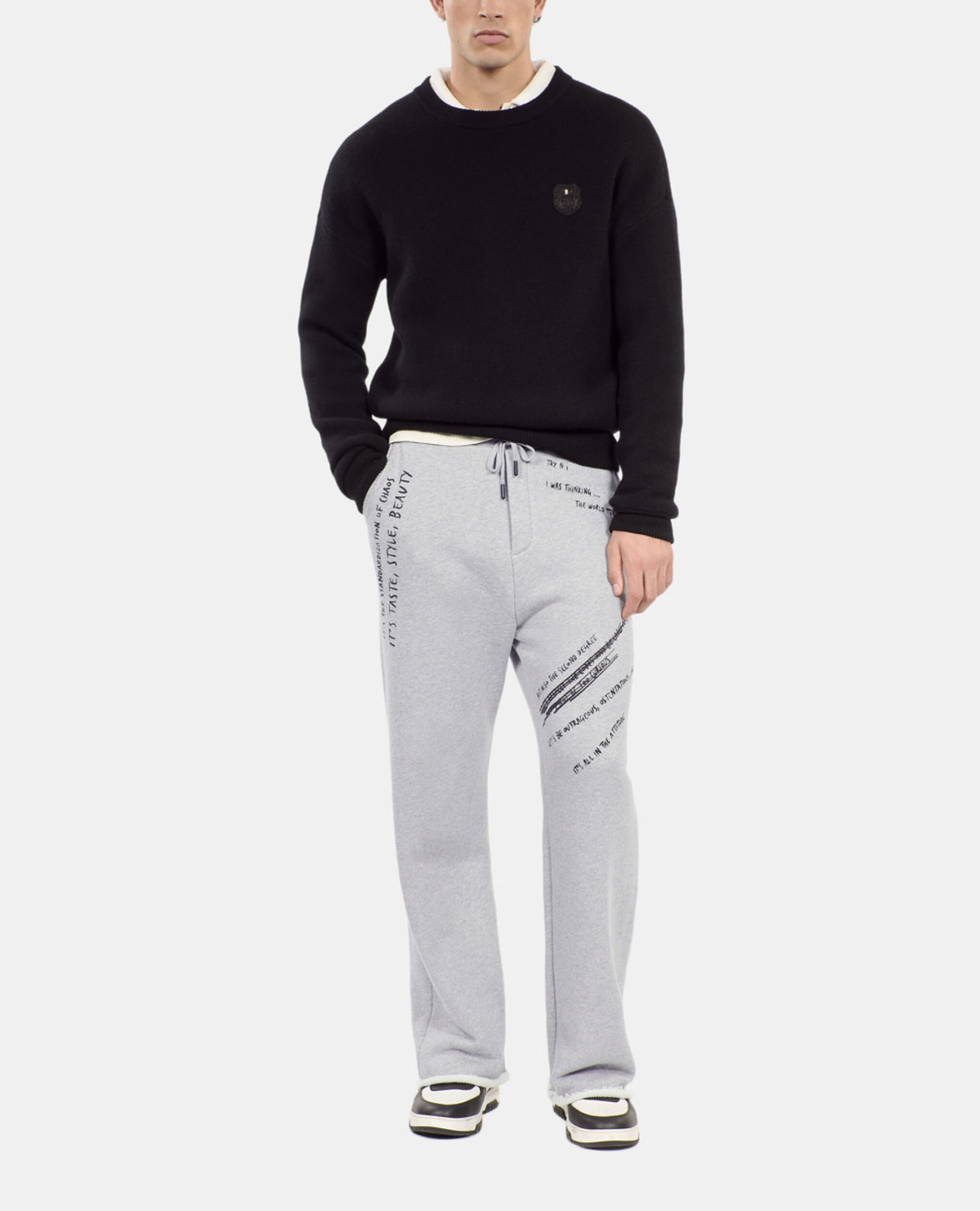 Handwritten serigraphy tracksuit trousers, STONE GREY, hi-res image number null