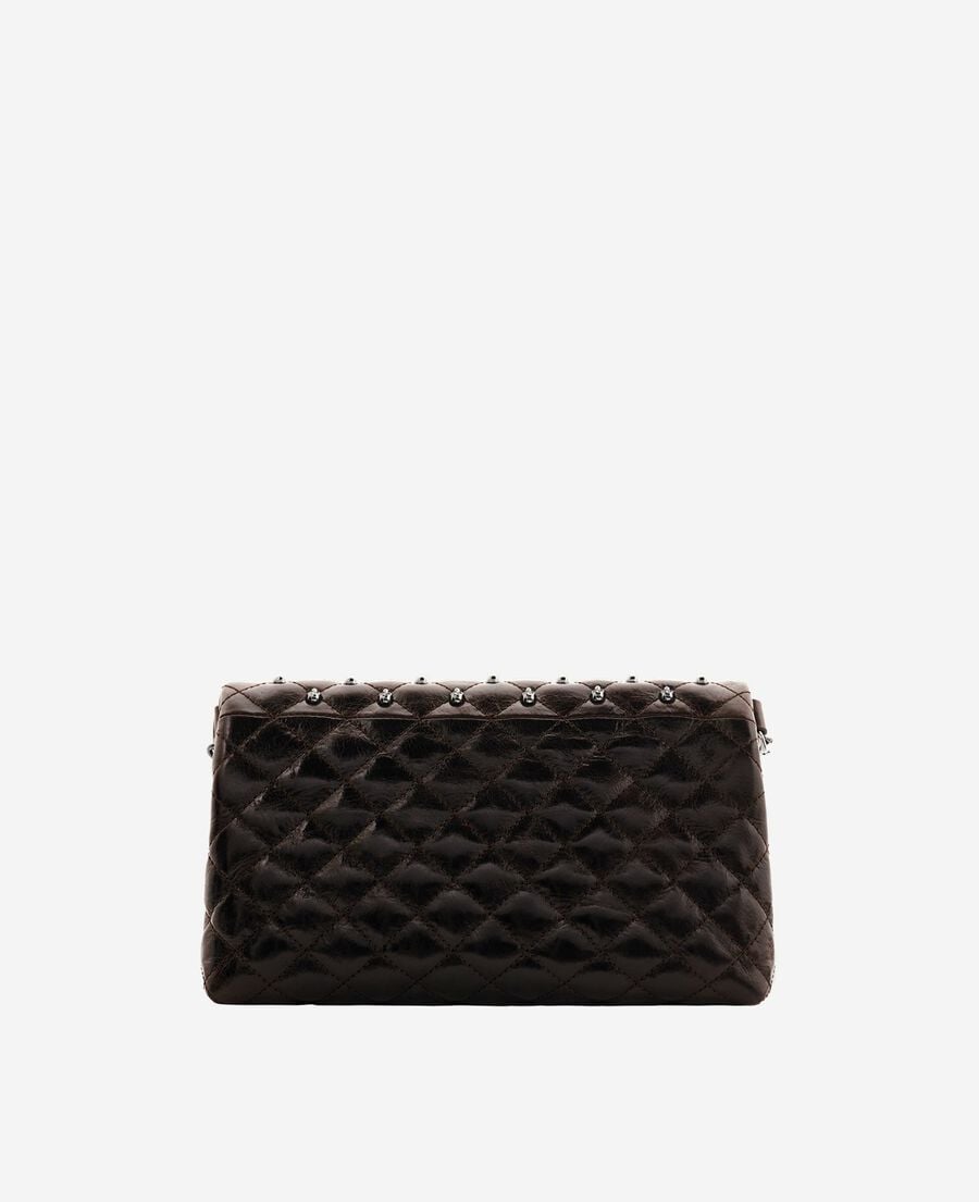 The Kooples DAMEN BROWN heritage clutch small aus braunem craquelé-leder