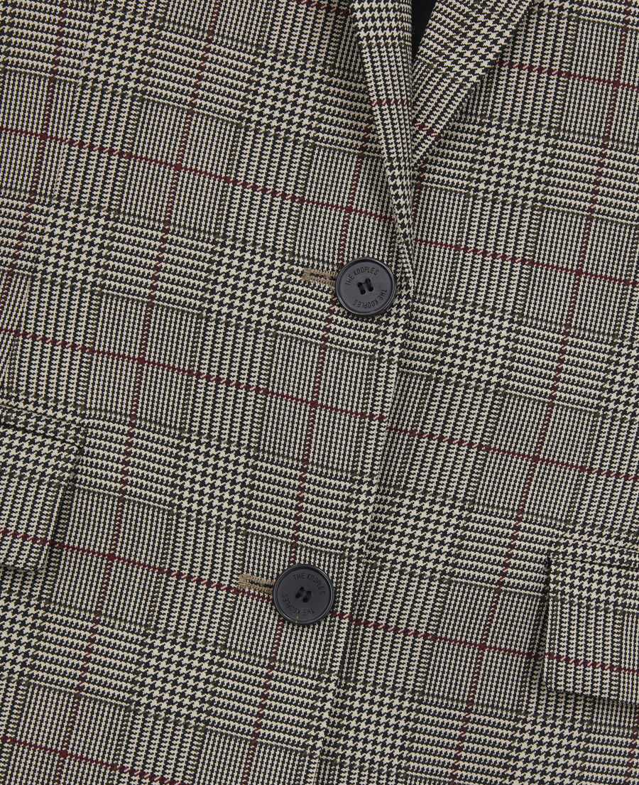 The Kooples FEMME ECRU / BLACK / BURGUNDY blazer prince de galles beige et bordeaux