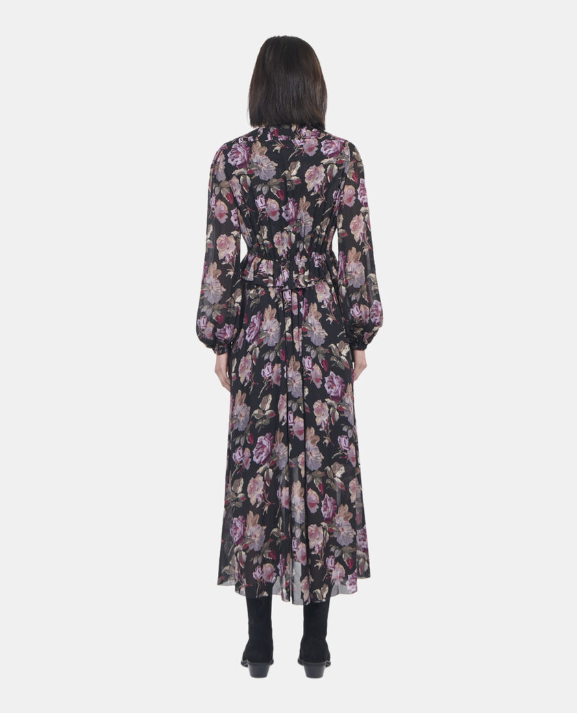 The Kooples FEMME BLACK / PURPLE robe longue imprim&eacute; fleuri