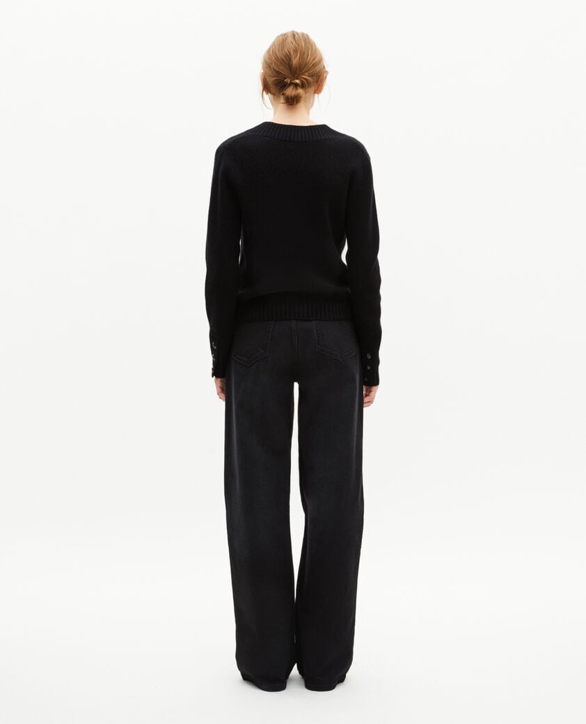 The Kooples FEMME BLACK pull col v en laine mérinos noir