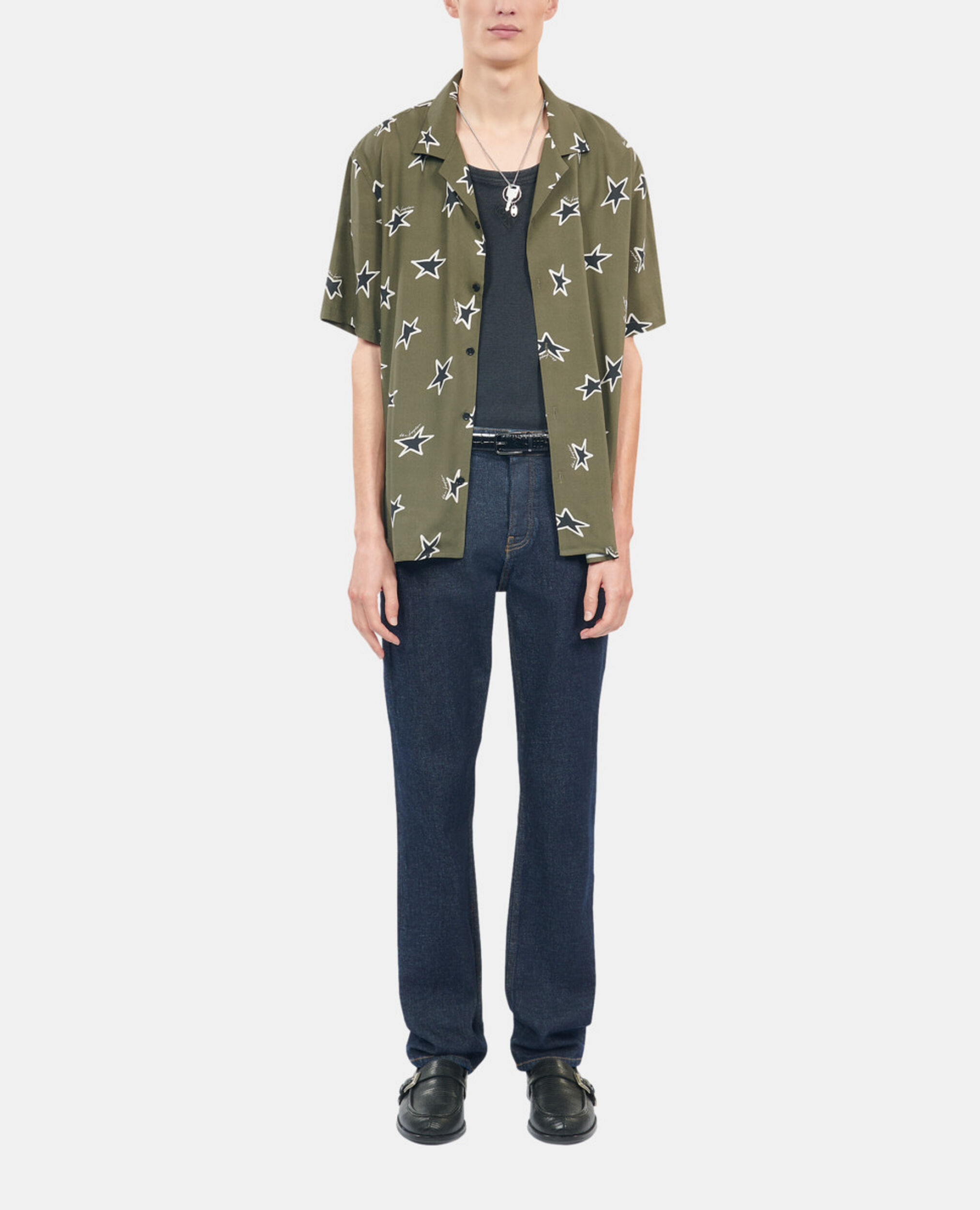 Short-sleeved star printed shirt, KAKI BLACK, hi-res image number null