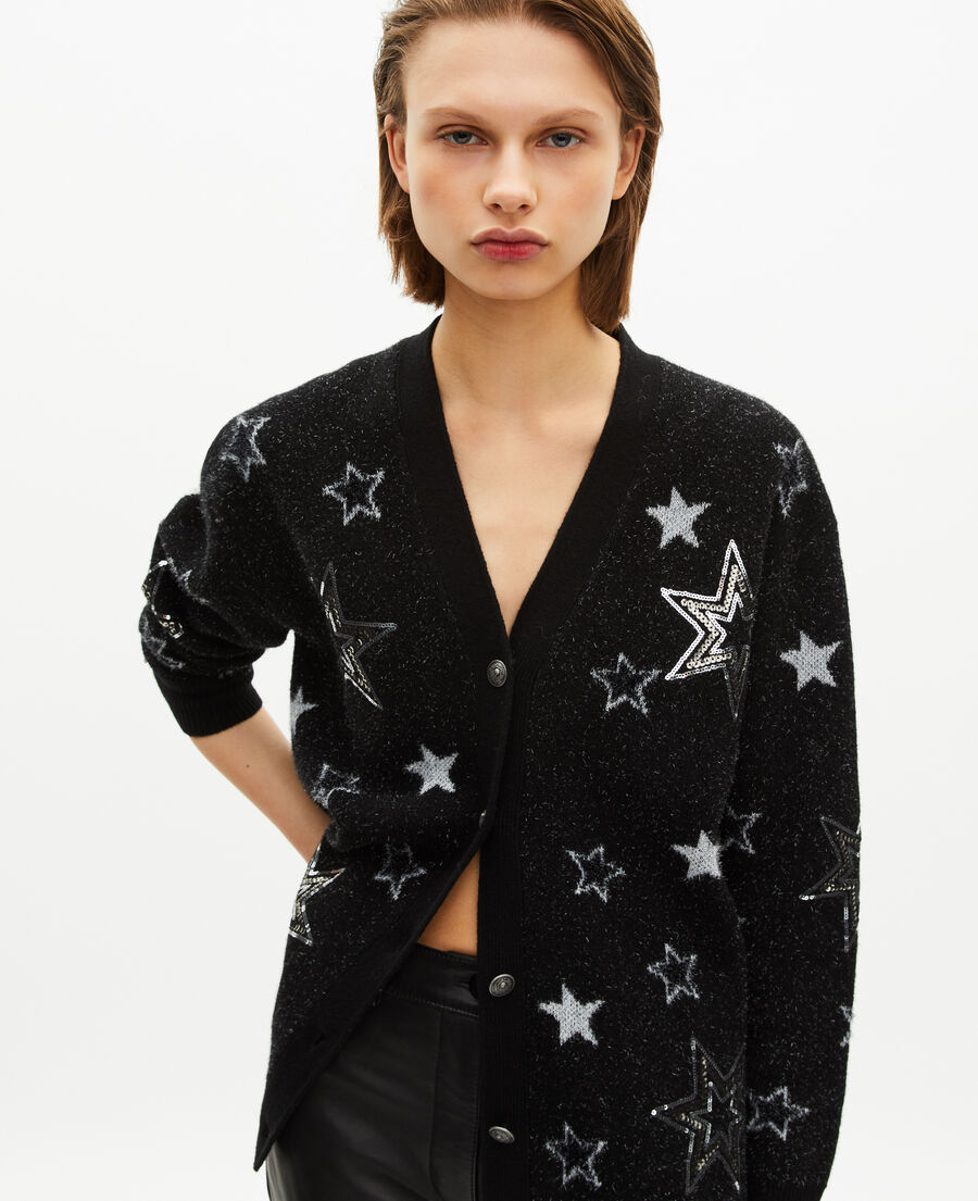 The Kooples F BLACK black sequin star pattern wool cardigan