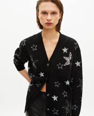 The Kooples F BLACK black sequin star pattern wool cardigan