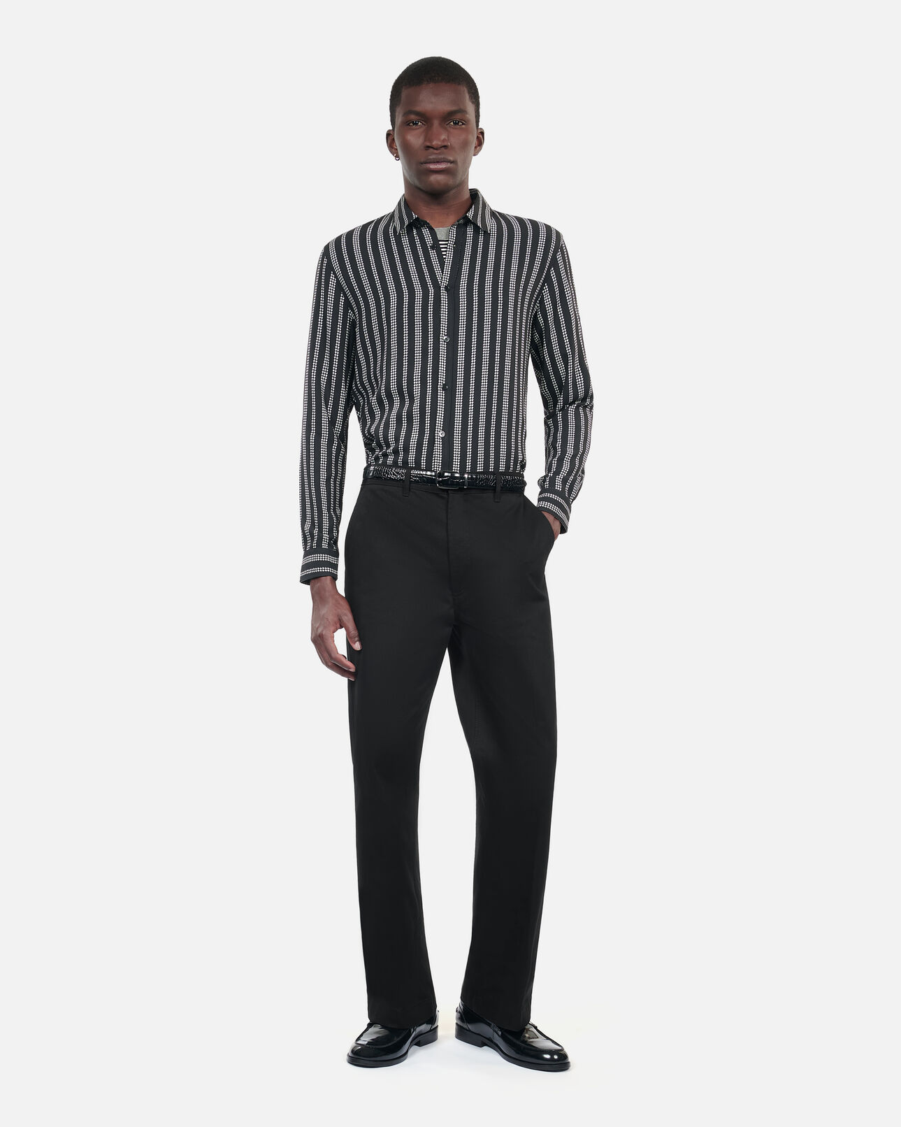 The Kooples HOMME BLACK pantalon large en coton noir