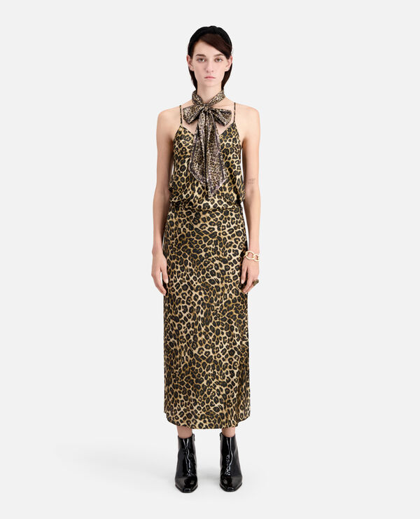 long leopard print silk skirt