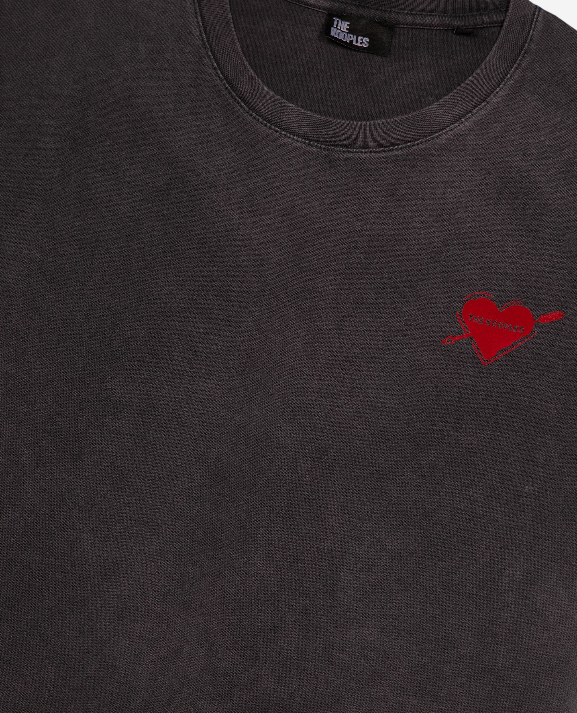 Black T-shirt with heart flocking, BLACK WASHED, hi-res image number null