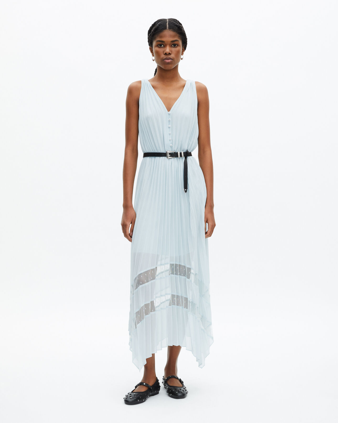The Kooples WOMEN BABY BLUE light blue plumetis long pleated dress