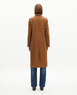 The Kooples FEMME CAMEL MELANGE / BURGUNDY manteau long croisé en laine camel