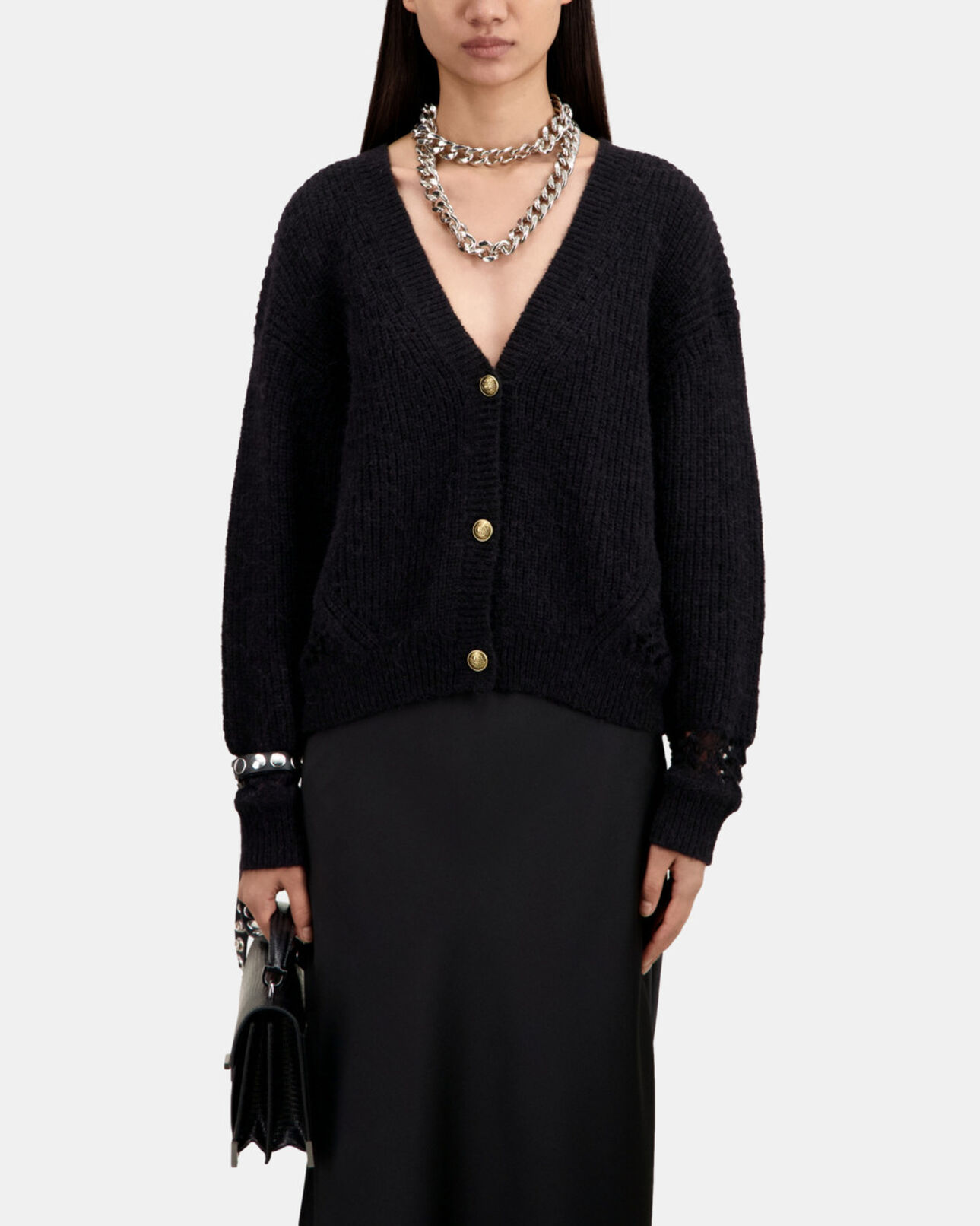 The Kooples FEMME BLACK cardigan noir en laine mélangée