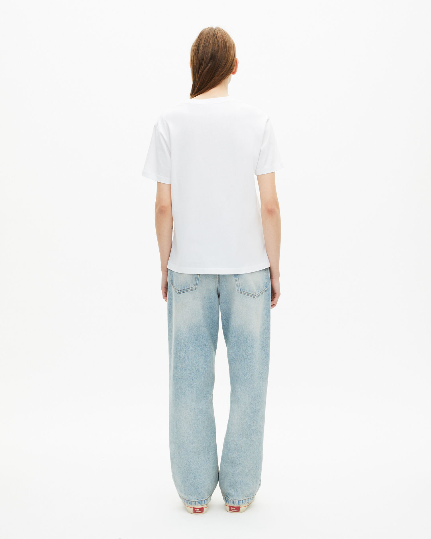 Women's white logo embroidery T-shirt, WHITE, hi-res image number null