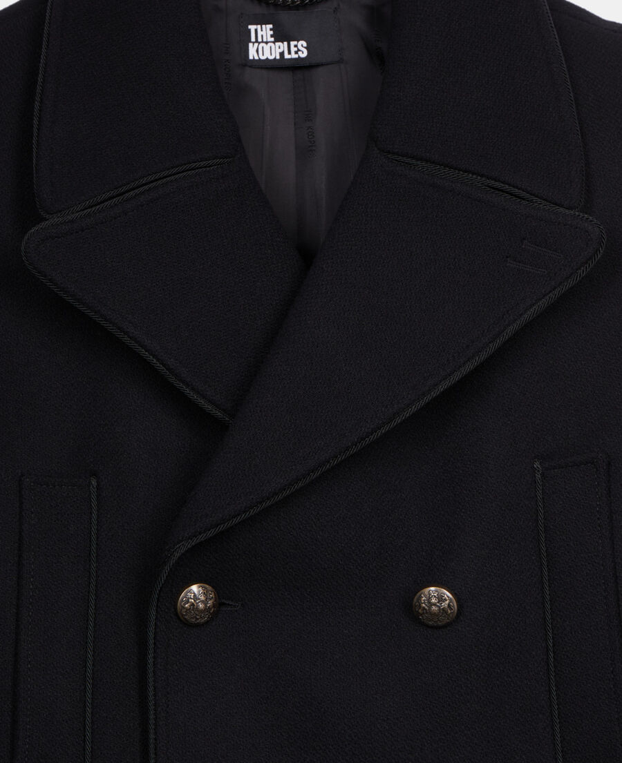 The Kooples HOMME BLACK manteau long en laine m&eacute;lang&eacute;e noire