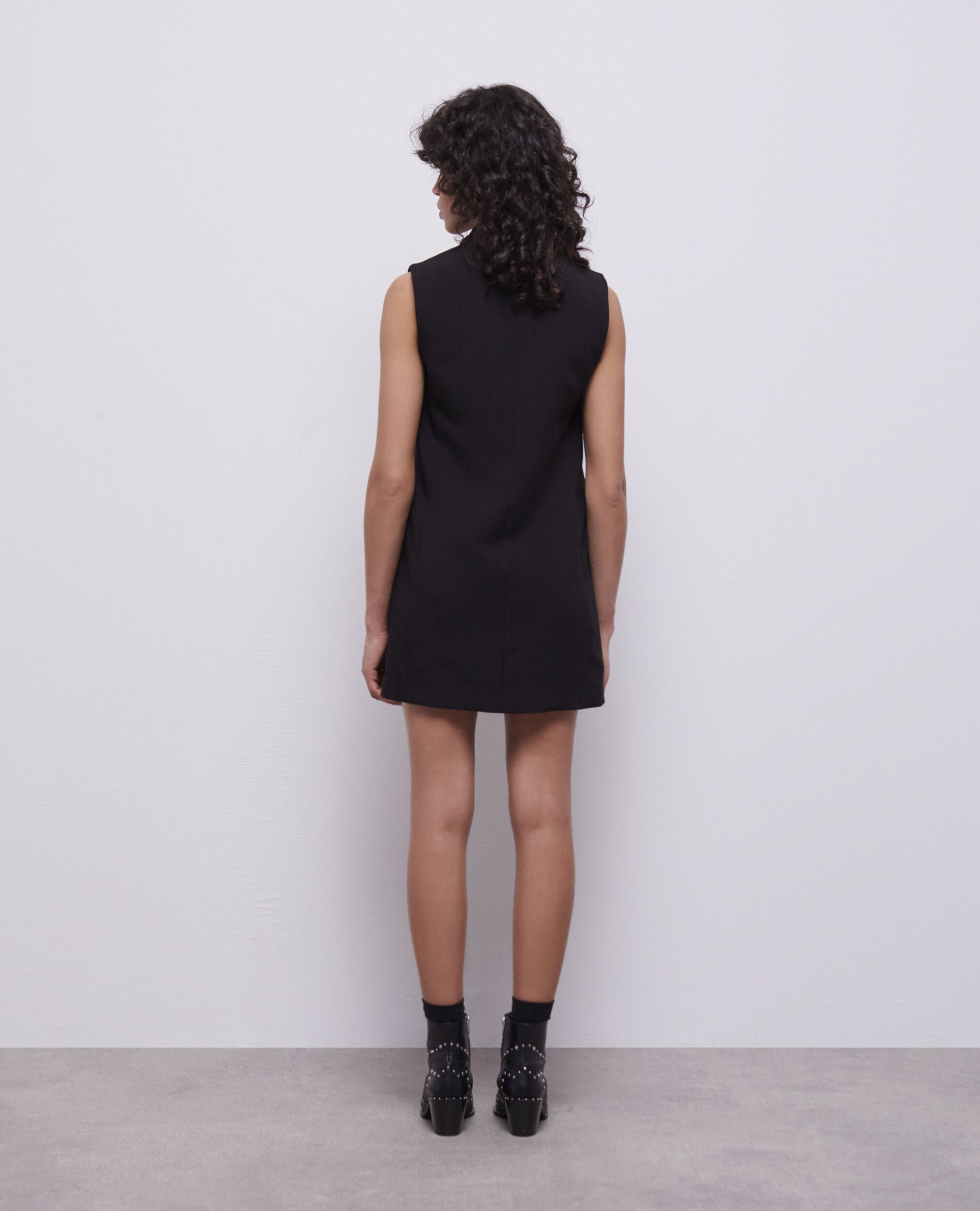 Vestido corto crepé negro, BLACK, hi-res image number null