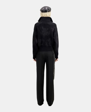The Kooples FEMME BLACK/BLACK pull noir en laine mélangée avec motifs argenté