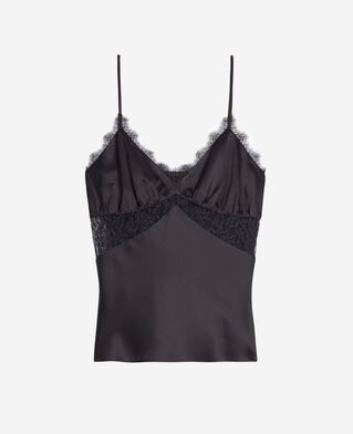 The Kooples WOMEN BLACK black silk camisole with lace