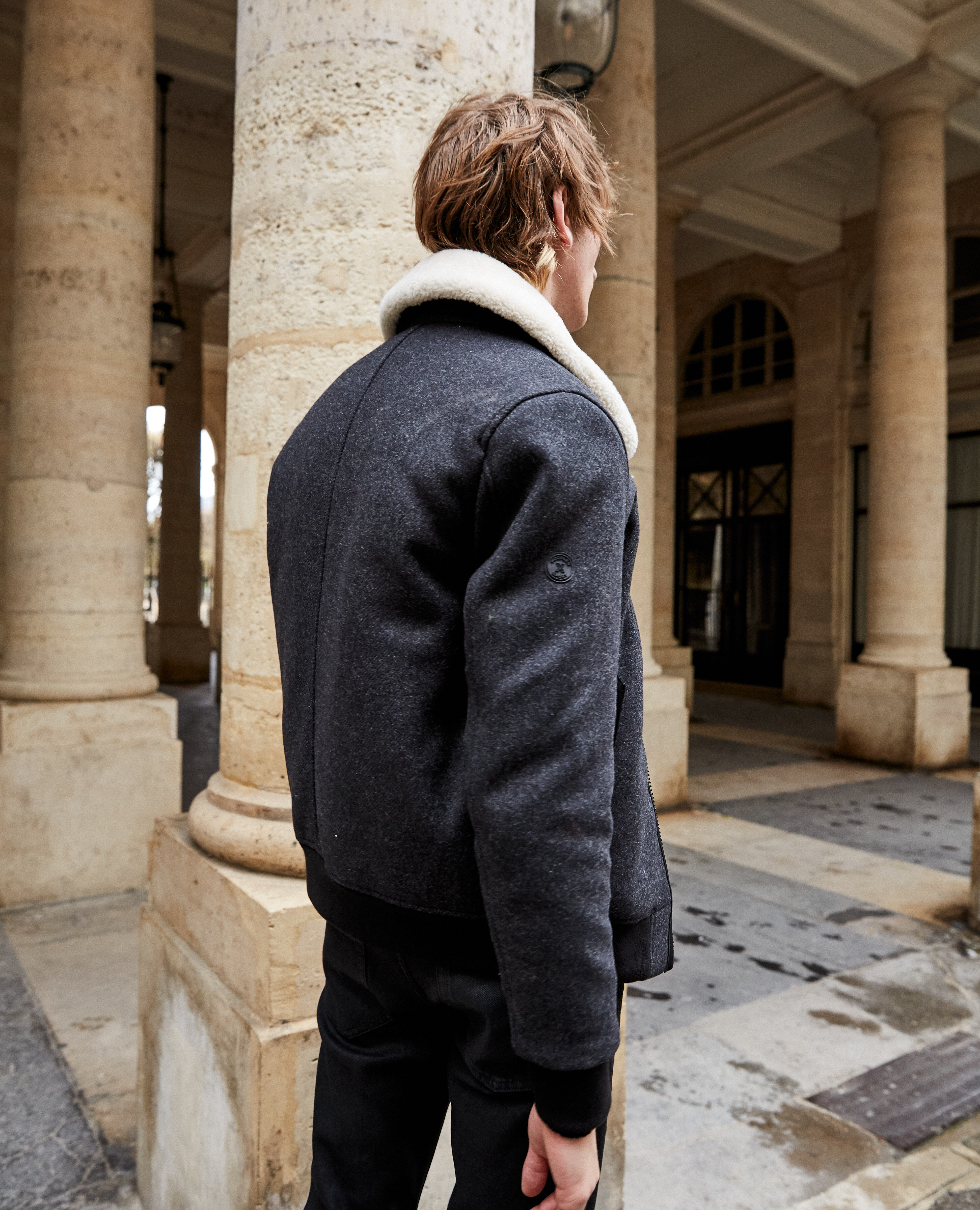 Leather collar blazer store