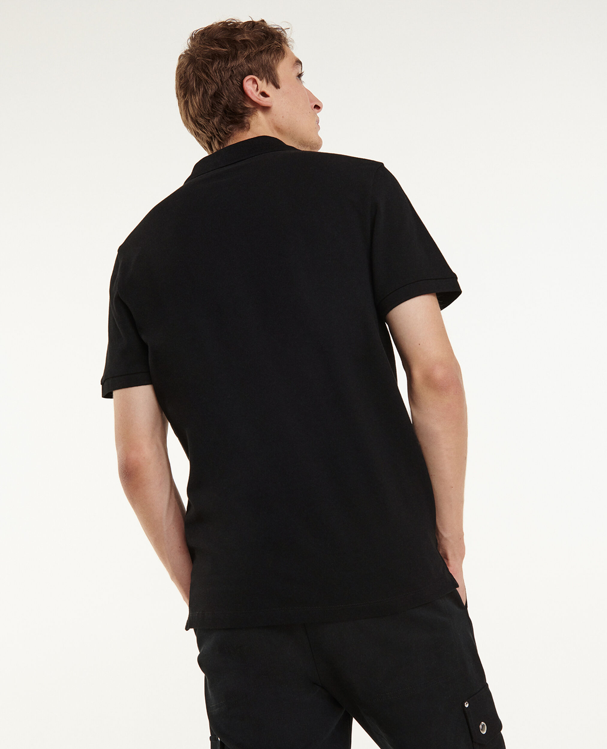 Camisa polo algodón negra logotipo monograma, BLACK, hi-res image number null