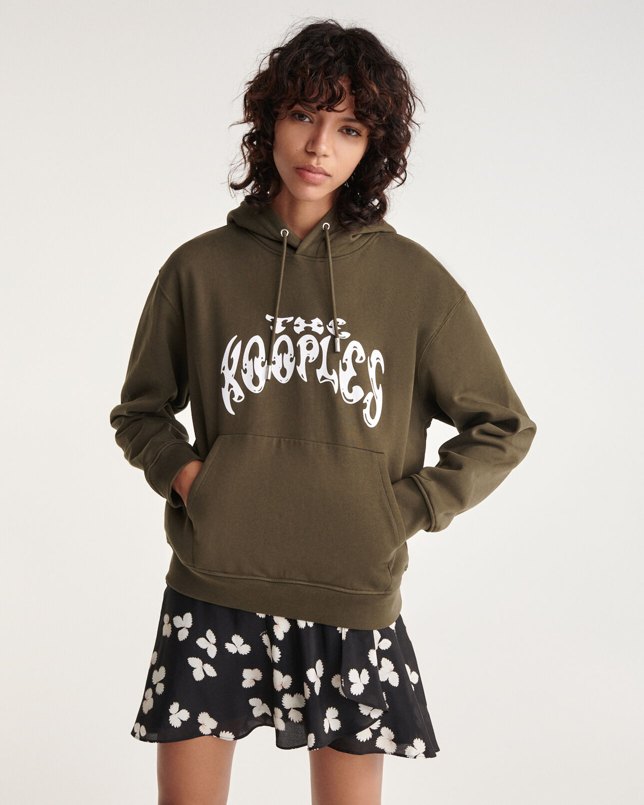 The Kooples WOMEN KAKI khaki sweatshirt with hood and rock logo