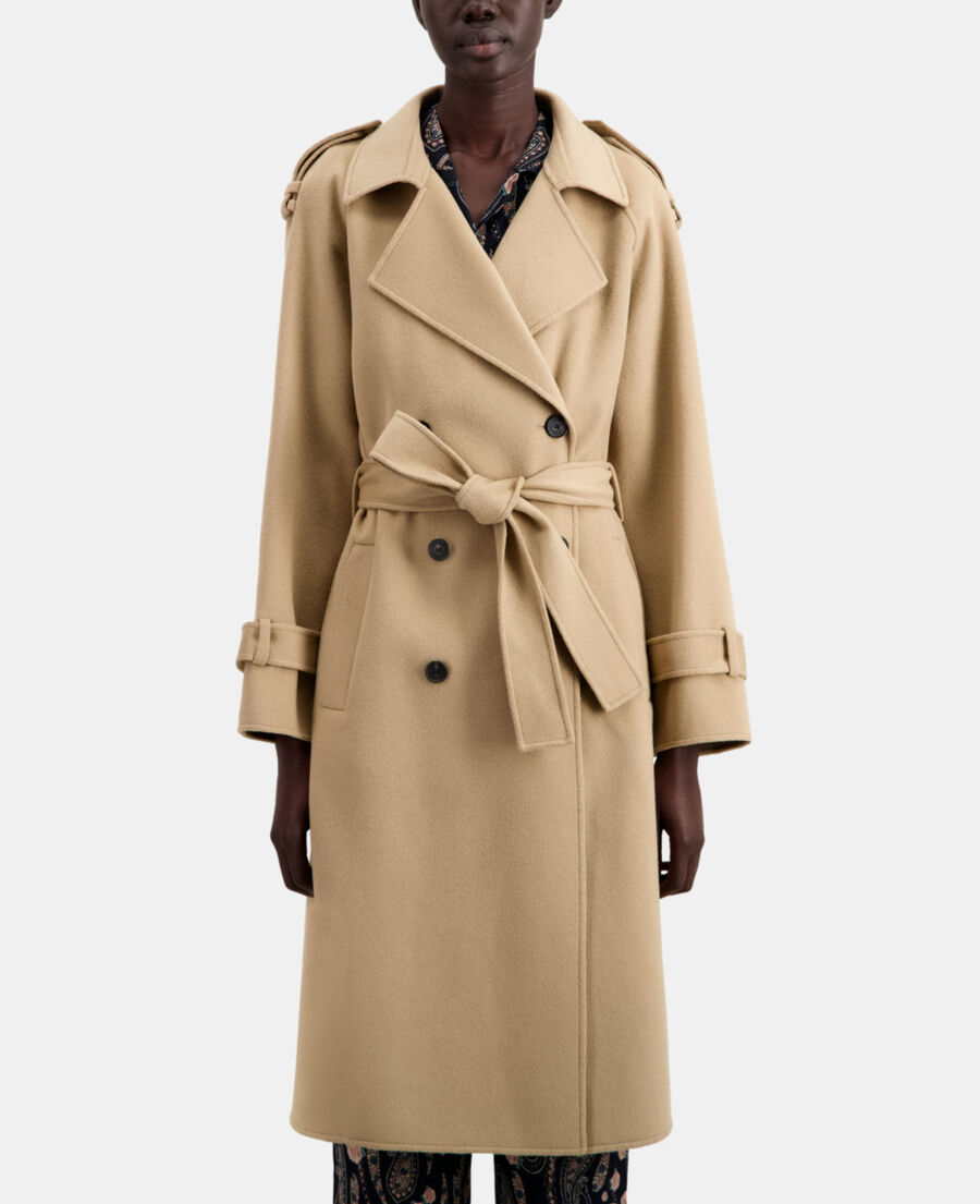 manteau long beige en mélange de laine