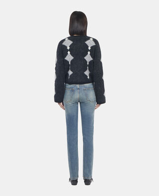 The Kooples F BLACK GREY WHITE grey alpaca diamond cardigan