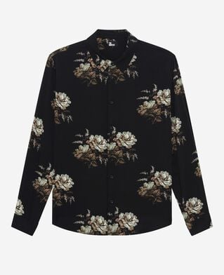 The Kooples MEN BLACK / GREEN / WHITE green and black floral print shirt