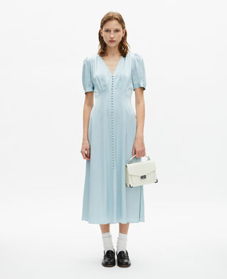 The Kooples FEMME BABY BLUE robe longue à pois en jacquard bleue