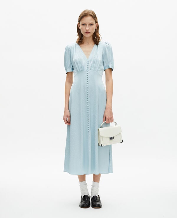 The Kooples FEMME BABY BLUE robe longue à pois en jacquard bleue