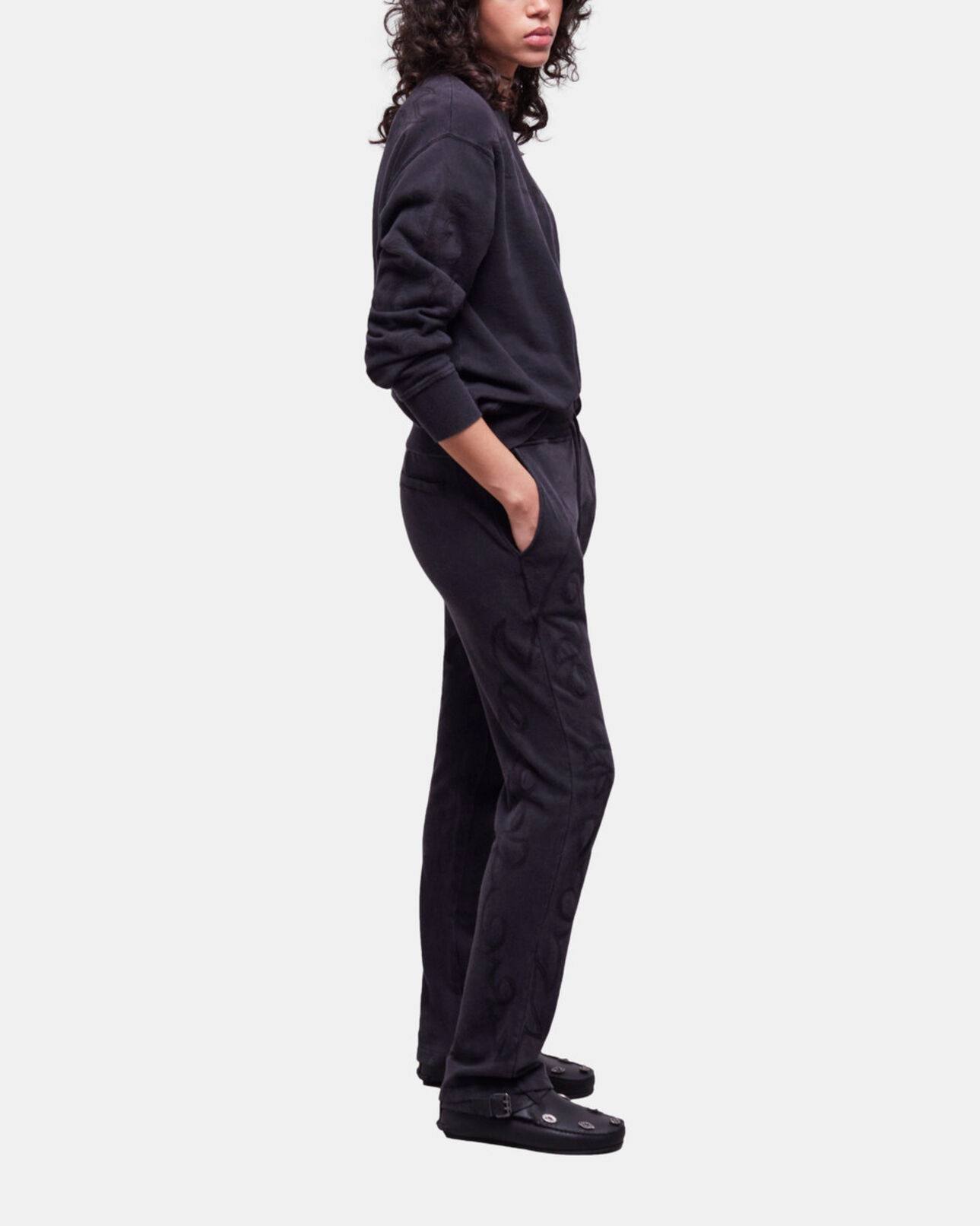 The Kooples WOMEN BLACK WASHED black joggers with western-style embroidery