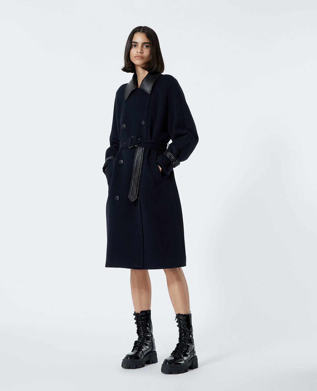 Navy blue wool trench coat new arrivals