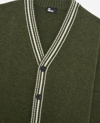 The Kooples MEN GREEN wool cardigan with khaki contrasting stripes