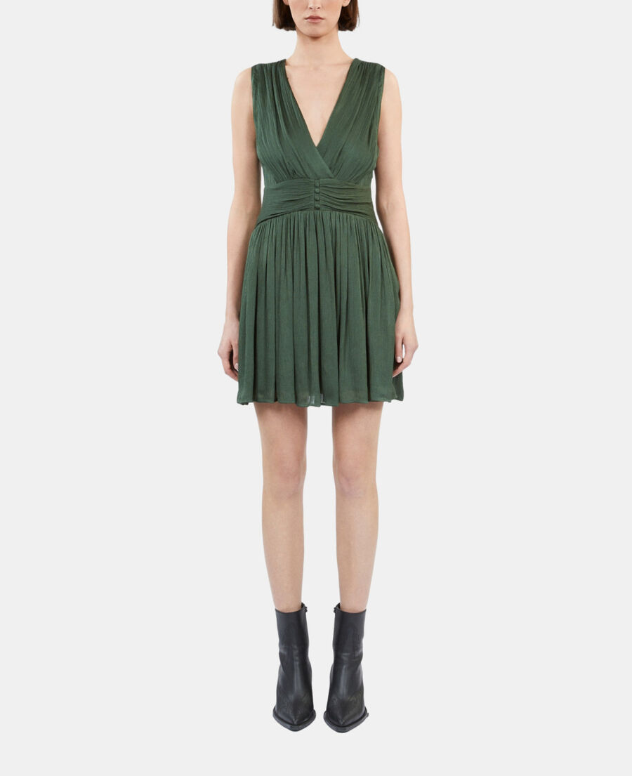 The Kooples FEMME WOOD KAKI robe courte tissu crinkle verte