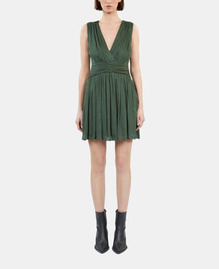 The Kooples F WOOD KAKI short green crinkle fabric dress