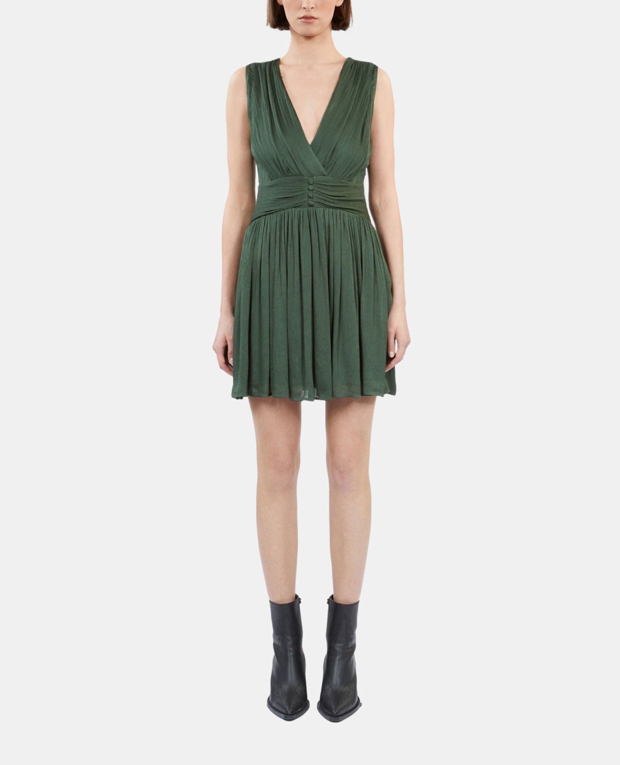 Short green crinkle fabric dress, WOOD KAKI, hi-res image number null
