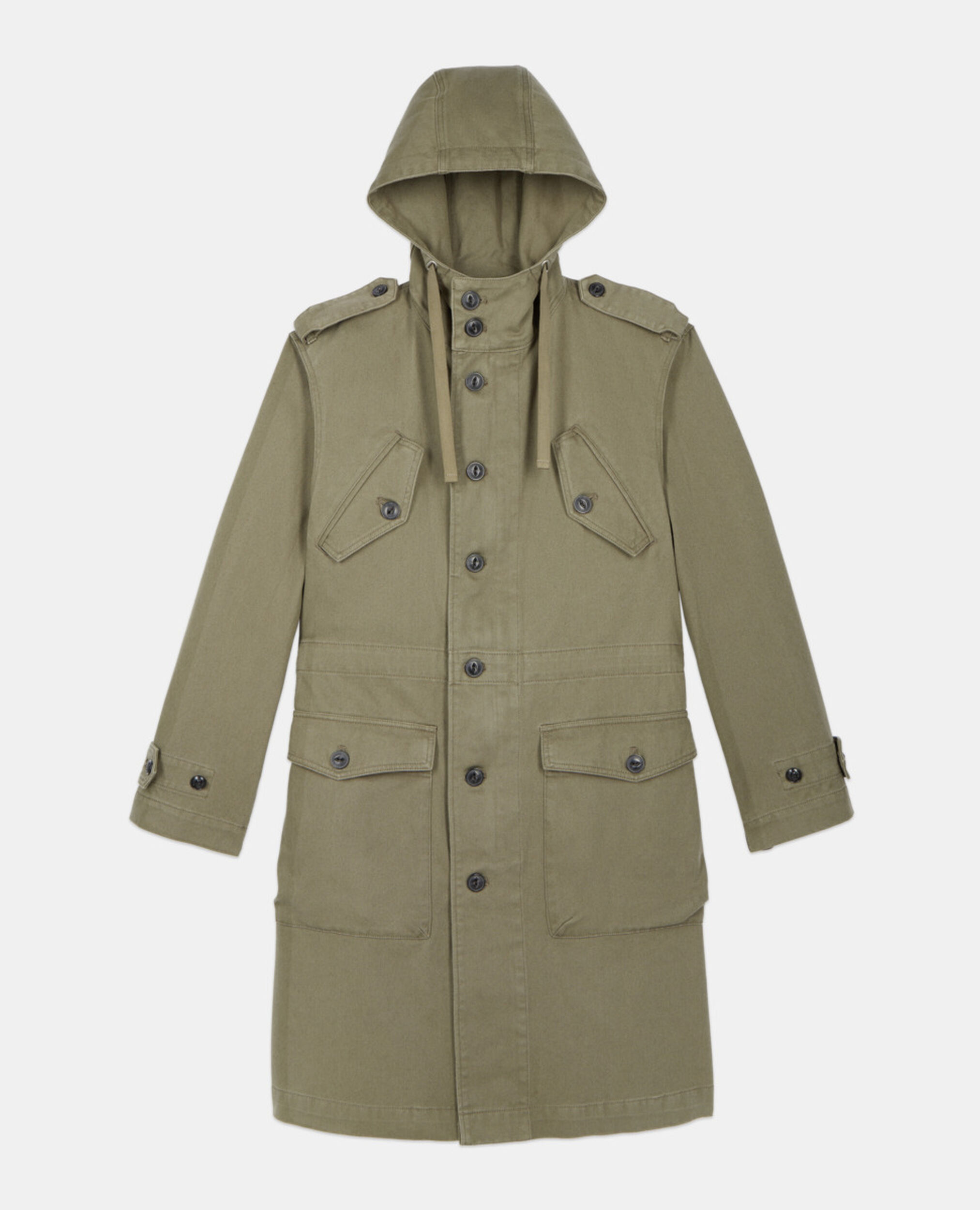 Long khaki hooded parka, OLIVE NIGHT, hi-res image number null