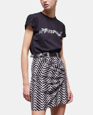 The Kooples WOMEN BLACK WHITE short black draped skirt