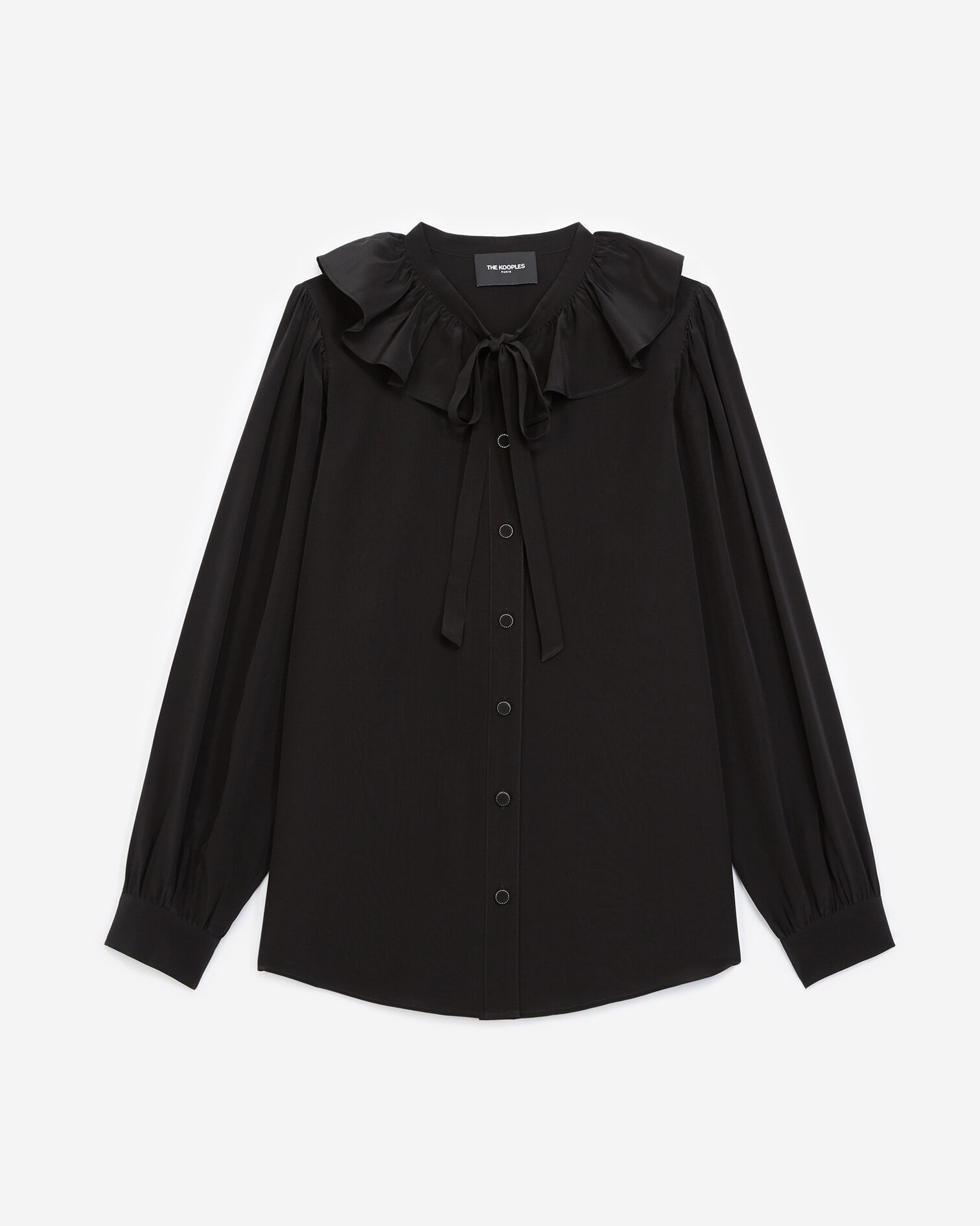 Black silk shirt with Peter Pan collar, BLACK, hi-res image number null