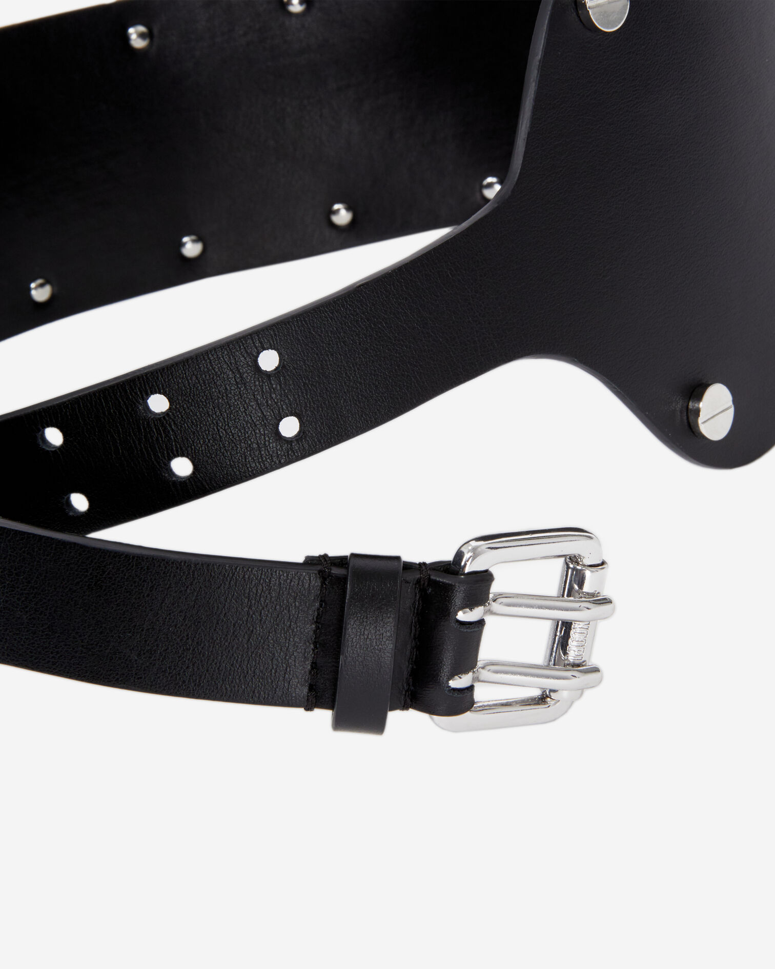 Ceinture large en cuir noir avec clous, BLACK, hi-res image number null