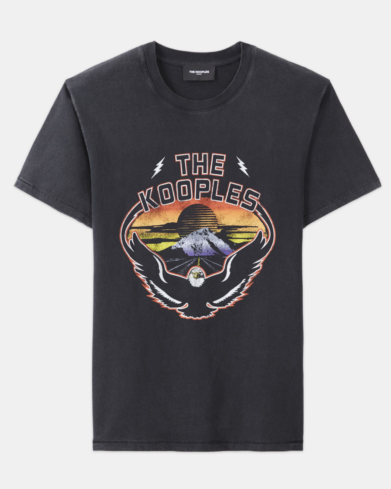 The Kooples HOMBRE BLACK WASHED camiseta negra estampada algodón redondo