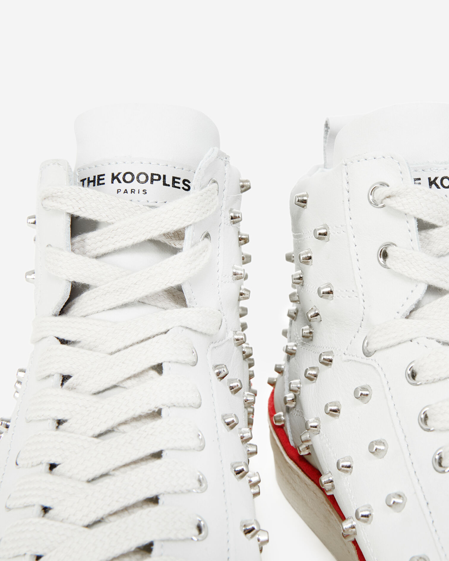 Studded white leather sneakers, WHITE, hi-res image number null