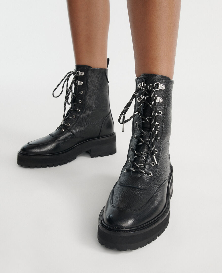 high black leather boots in ranger style