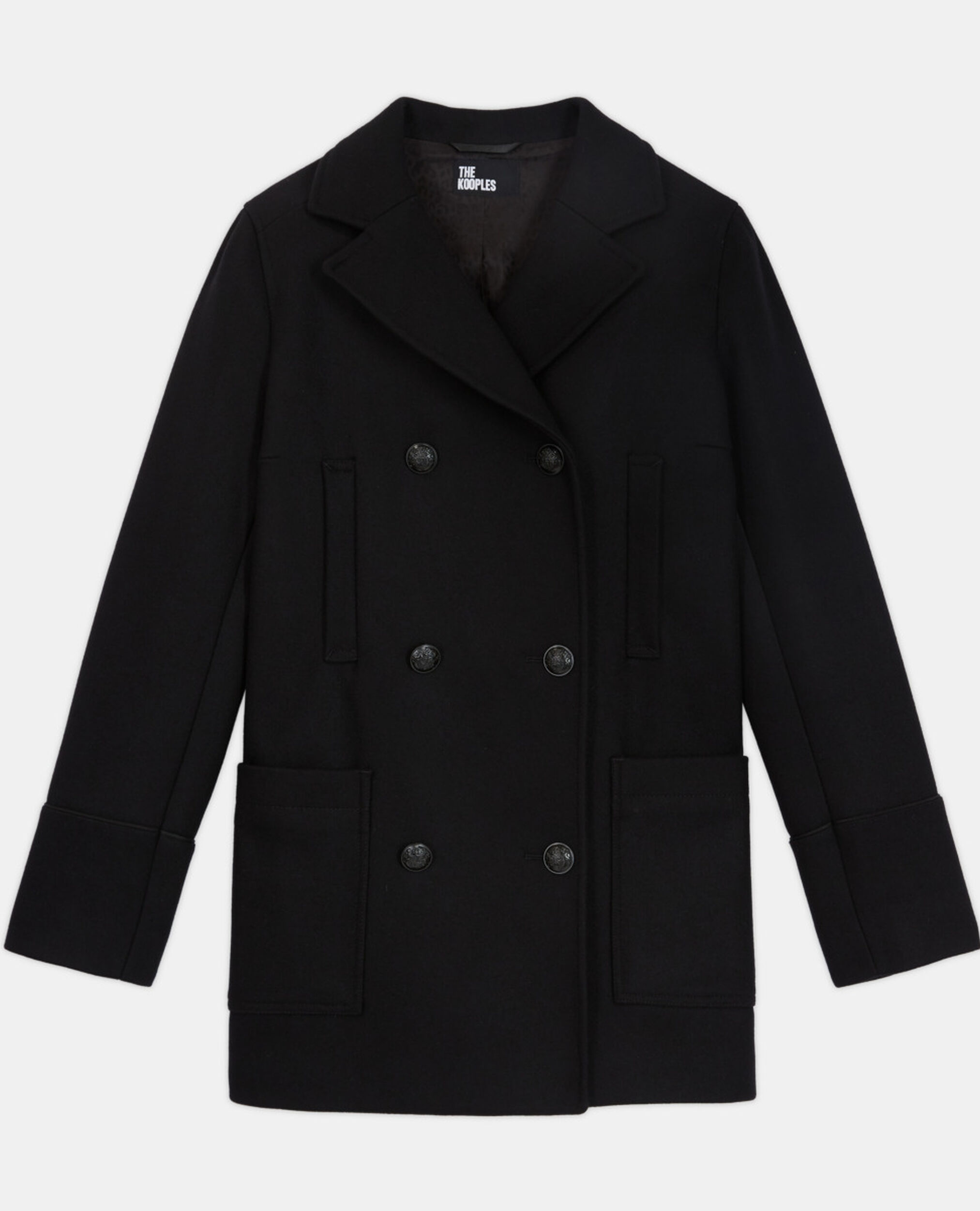 Manteau en laine doublure léopard, BLACK, hi-res image number null