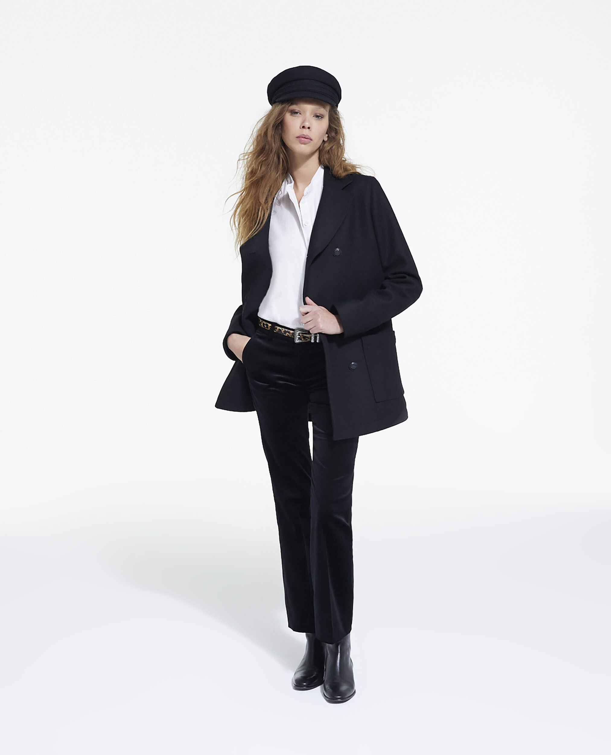Wool coat with leopard lining, BLACK, hi-res image number null