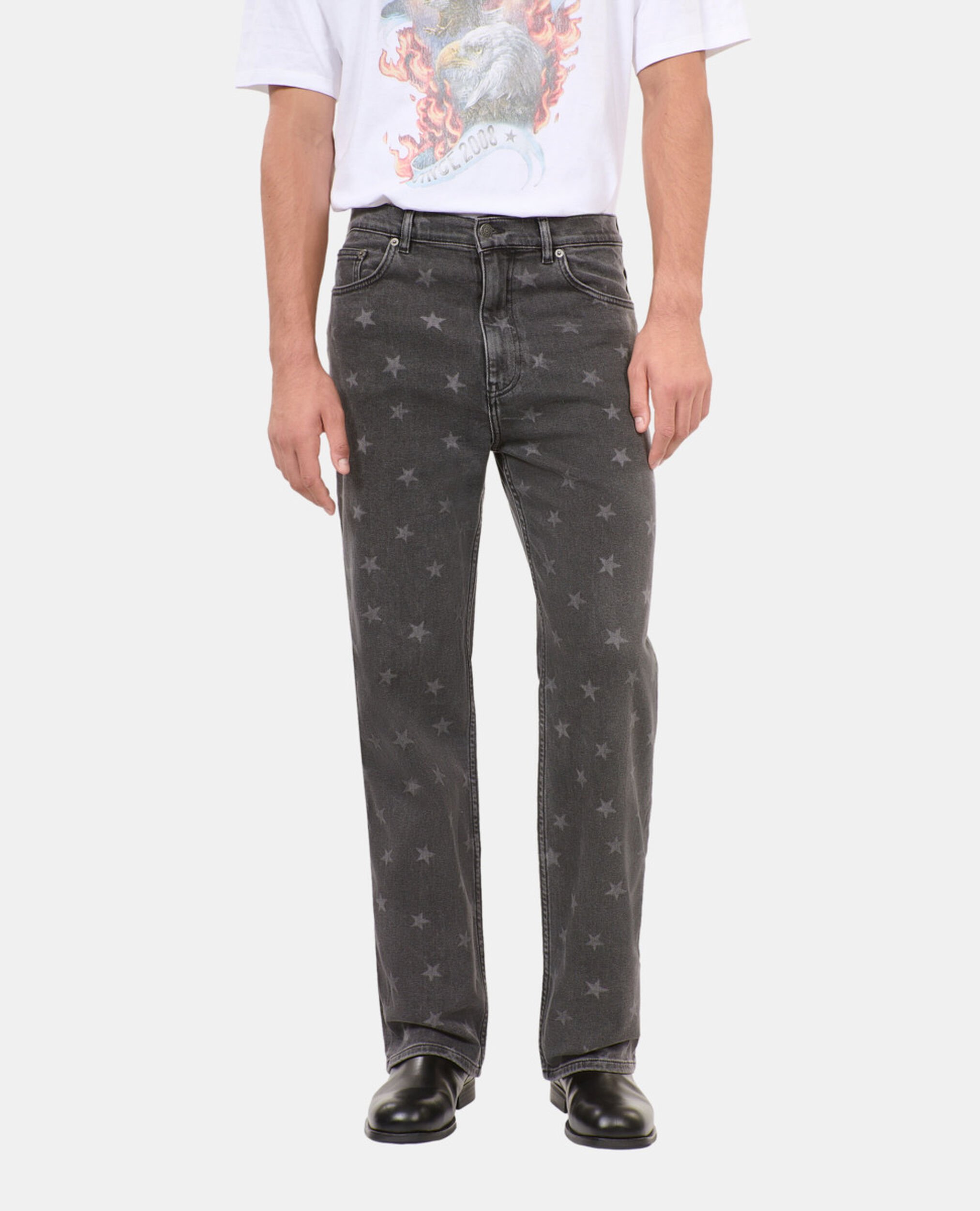 Star printed straight-leg jeans, BLACK WASHED, hi-res image number null