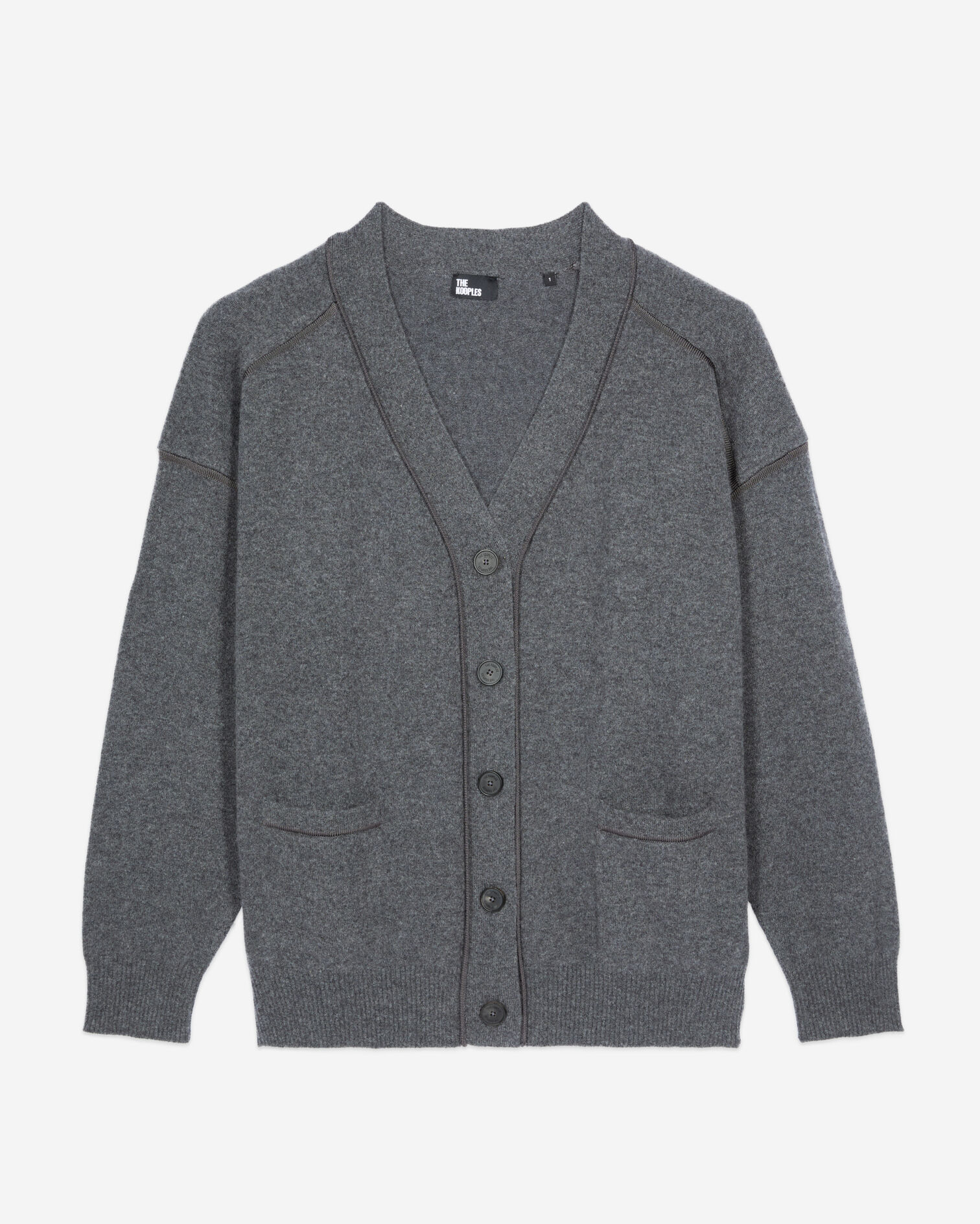 Grey cashmere cardigan, ANTHRACITE MELANGE, hi-res image number null