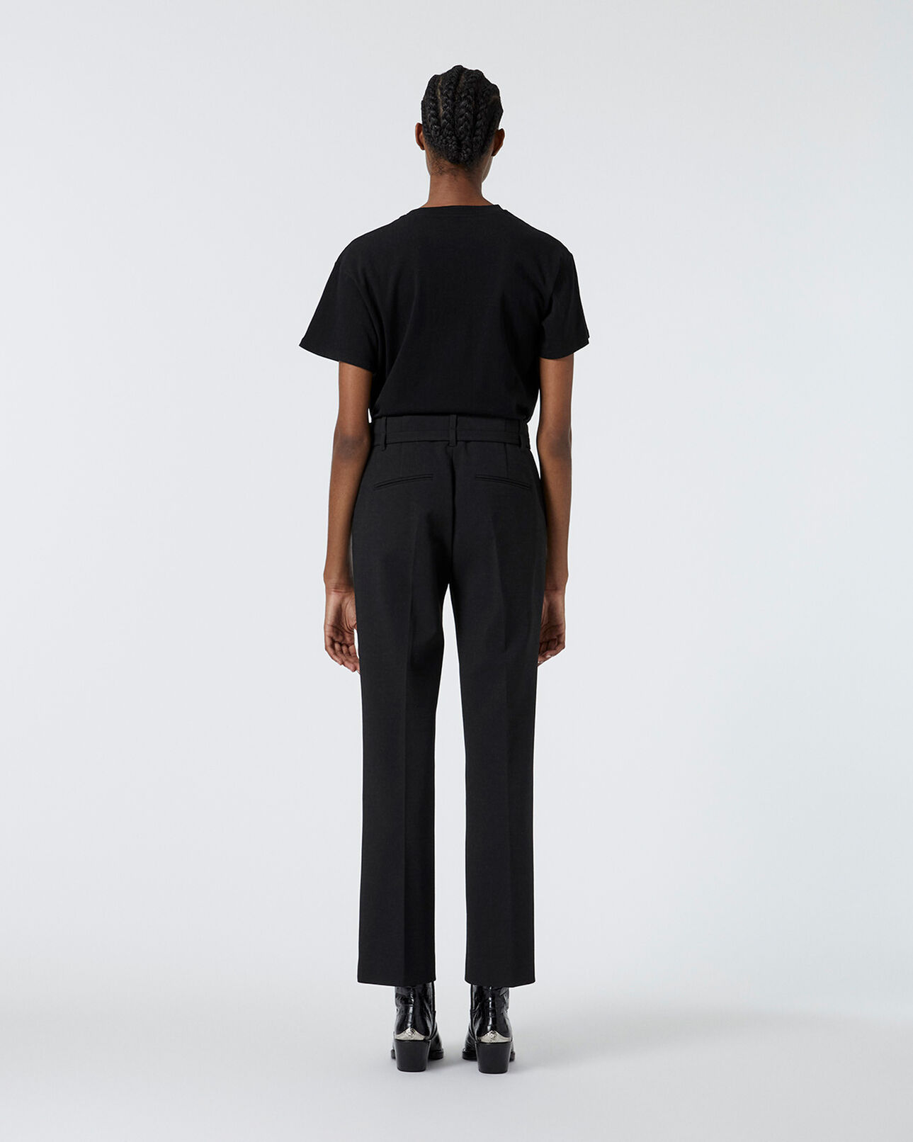 The Kooples WOMEN BLACK straight-cut black suit trousers with belt