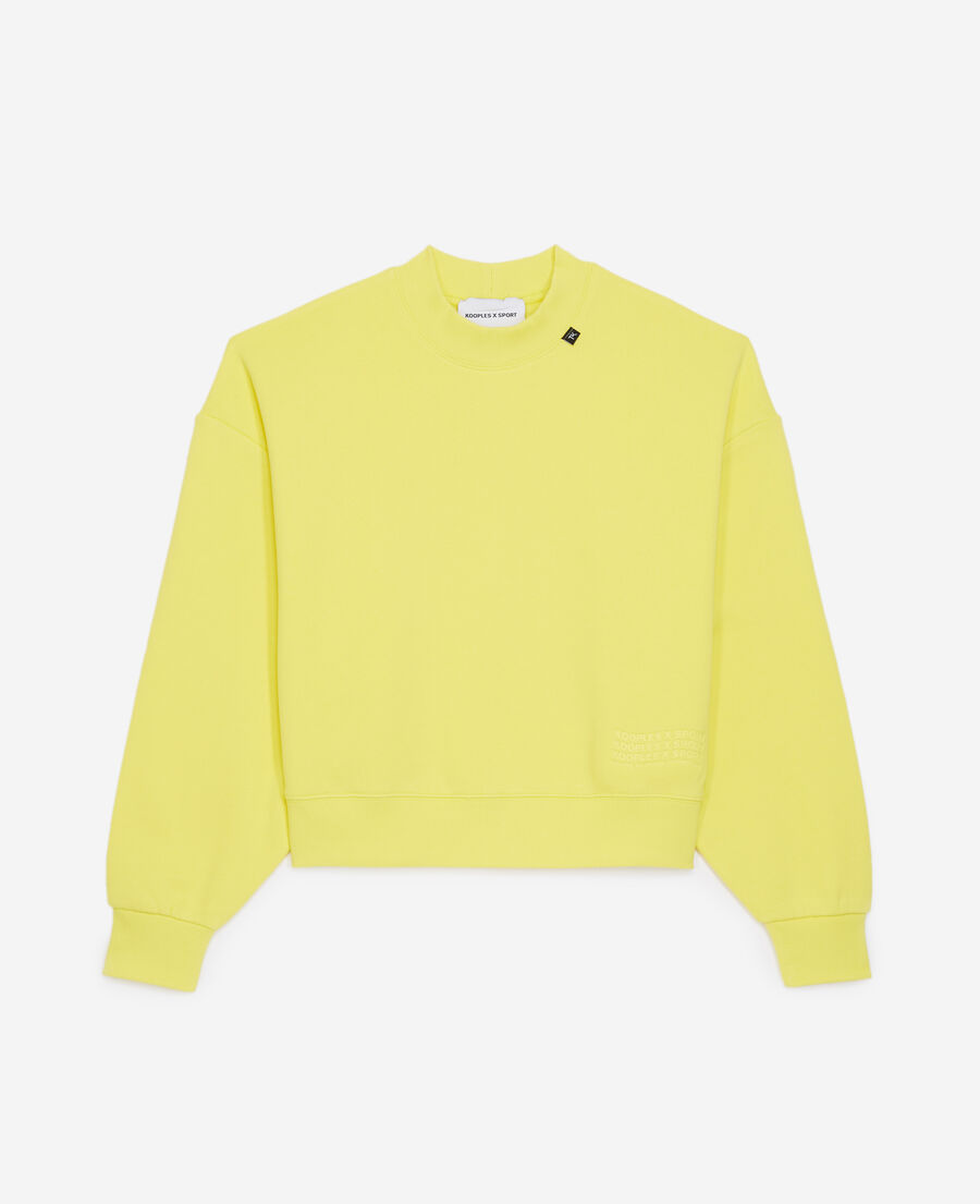 yellow sweatshirt with embossed logo