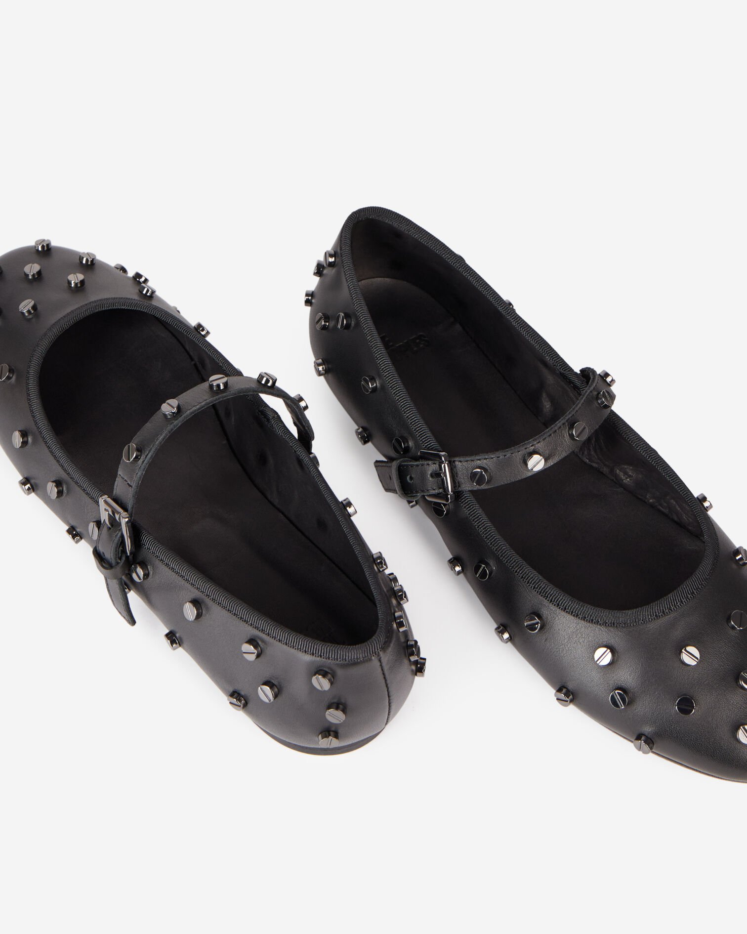 Black leather ballerinas with studs, BLACK, hi-res image number null