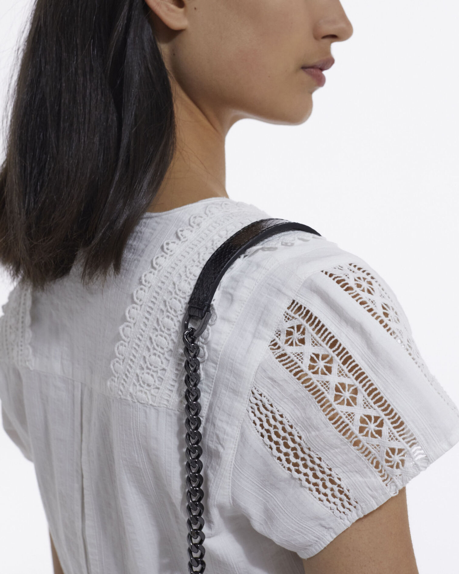 Robe brodée écrue courte détail gallon, OFF WHITE, hi-res image number null
