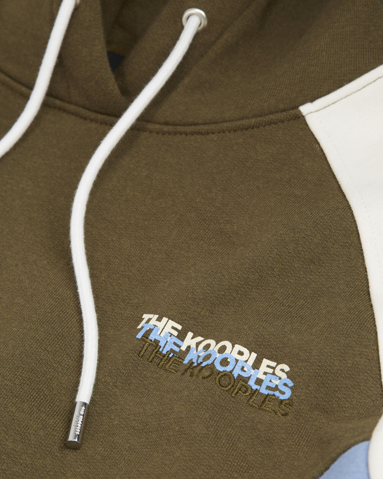 The Kooples WOMEN BLEU KAKI ECRU hooded blue and khaki sweatshirt with logo on chest